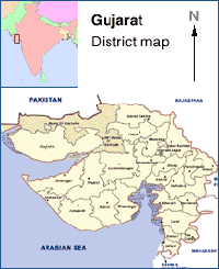 Map of Gujarat State, India