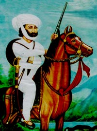 A typical illustration of “Baharwatias”, horse, sword, gun and dressed in all white.