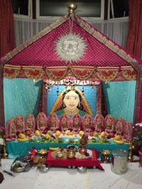 Mataji's Mudh complete with (12) lotas and offerings.