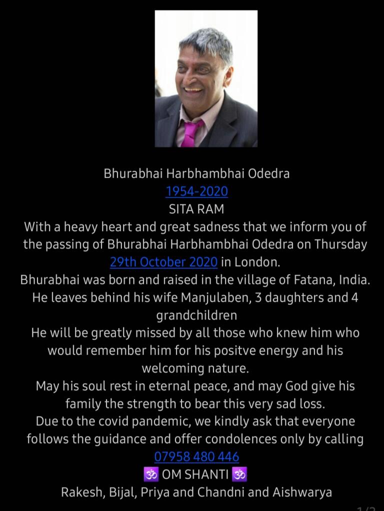 Bhurabhai Harbhambhai Odedra passed away