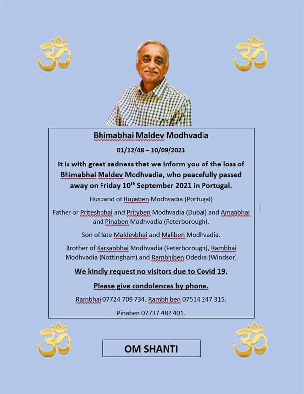 Bhimabhai Maldev Modhvadia passed away