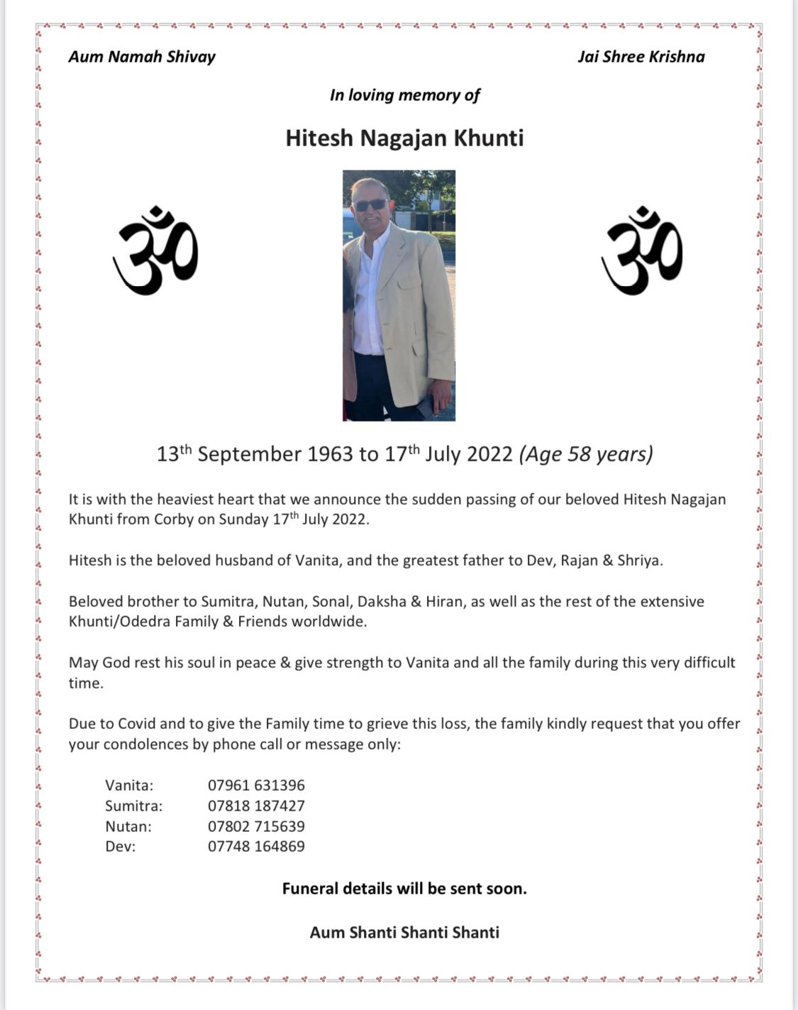 Hitesh Nagajan Khunti passed away
