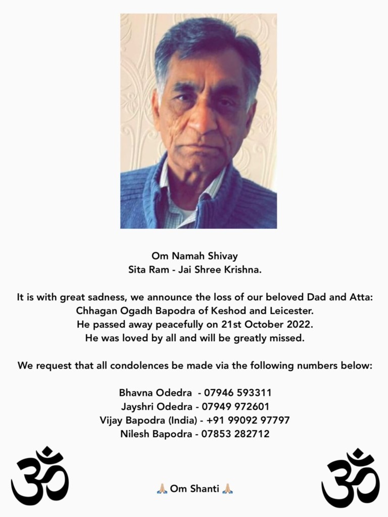 Chhagan Ogadh Bapodra passed away