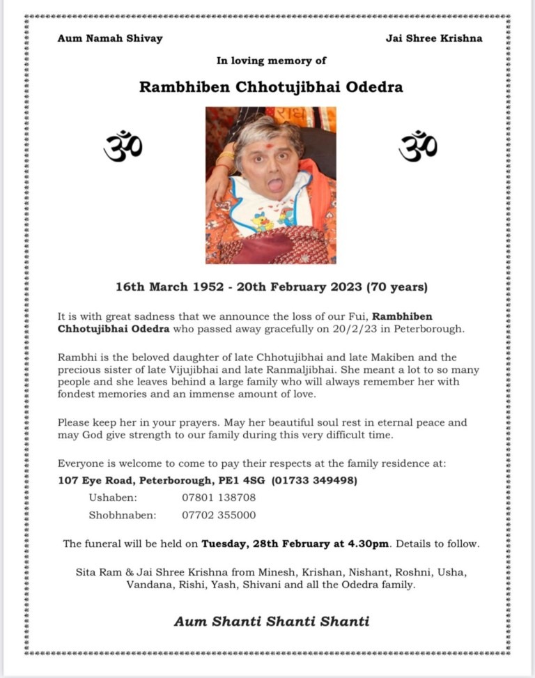 Rambhiben Chhotujibhai Odedra Paased away