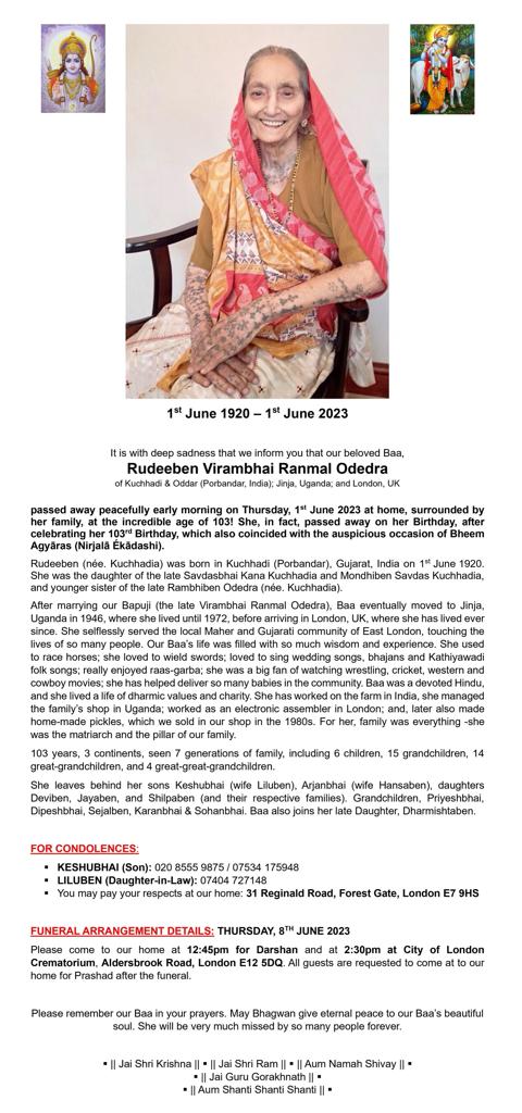 Rudeeben  Virambhai Ranmal Odedra passed away