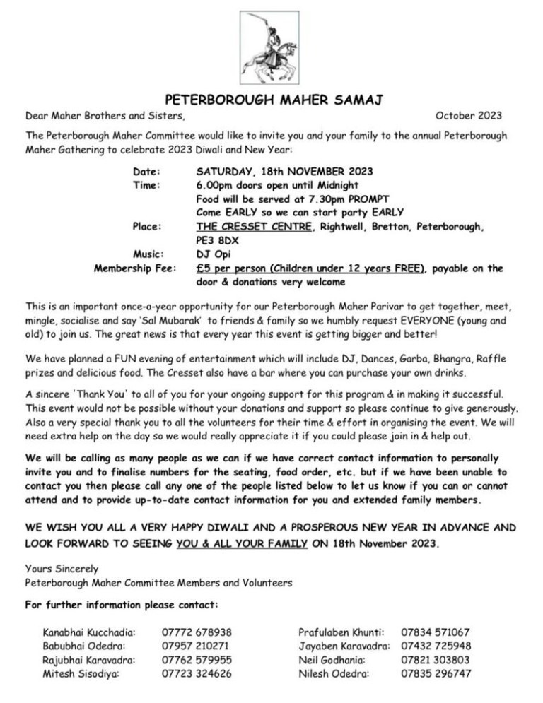Peterborough Maher Community – Diwali Sneh Milan 2023