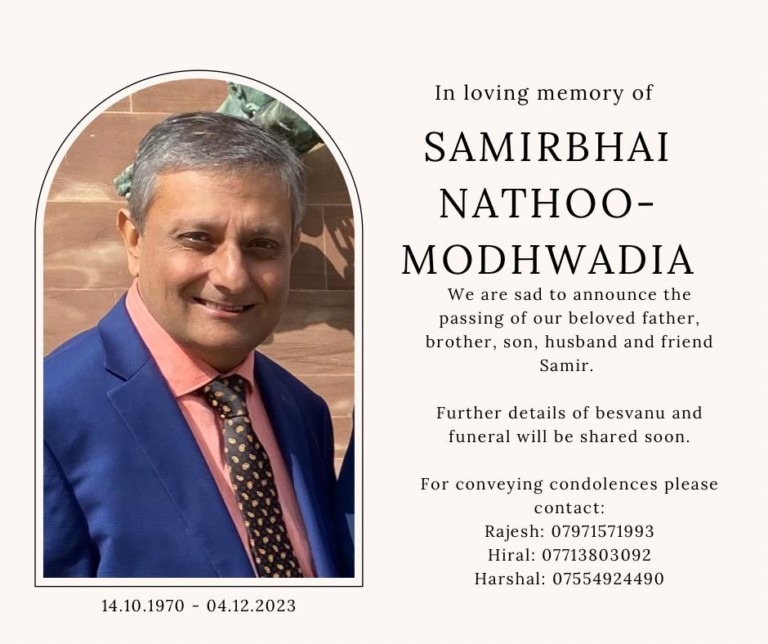 Samir Nathoo Modhwadia Passed Away