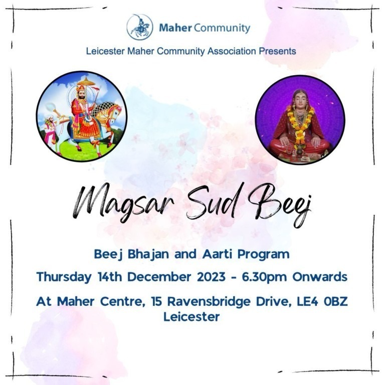 Magsar Sud Beej Bhajan at Maher Centre on Thursday 14 December 2023 from 6:30pm onwards.