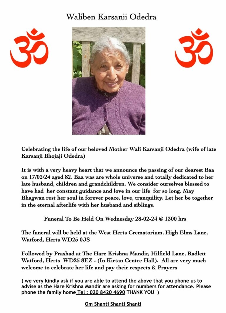 Waliben Karsanji Odedra passed away