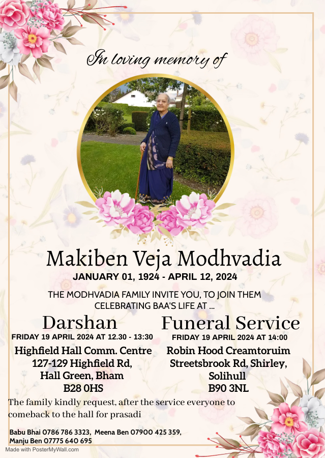 Makiben Veja Modhwadia passed away