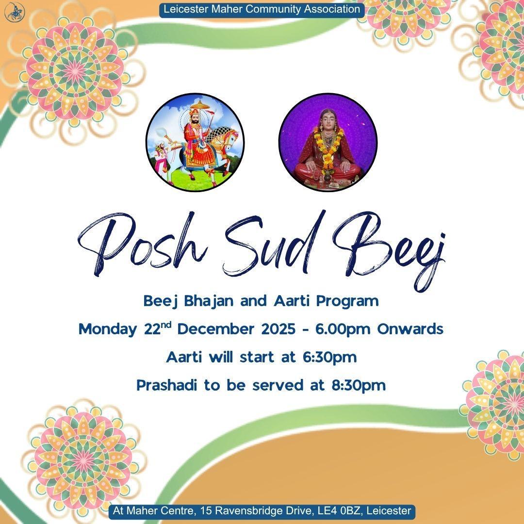 Posh Sud Beej Bhajan at Maher Centre on Monday 21 December 2025