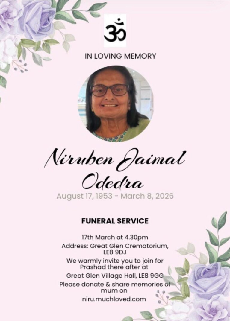 Niruben Jaimalbhai Odedra passed away