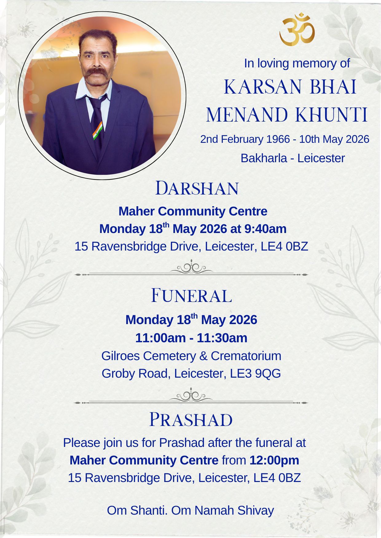 Karsan Menand Khunti passed away