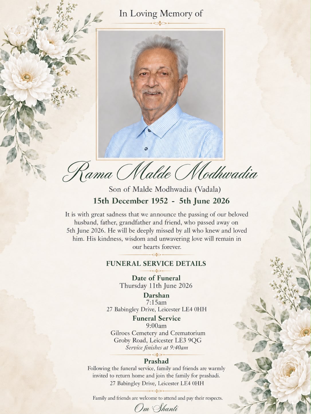 Ram Malde Modhwadia passed away